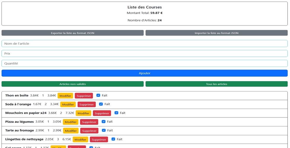 Application web responsive de gestion de liste des courses développée en React (conserve les données dans le navigateur)